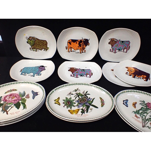 26 - SEVEN RETRO 'BEEFEATER' STEAK AND GRILL SET PLATES by English Ironstone Pottery Ltd, and eight Portm... 