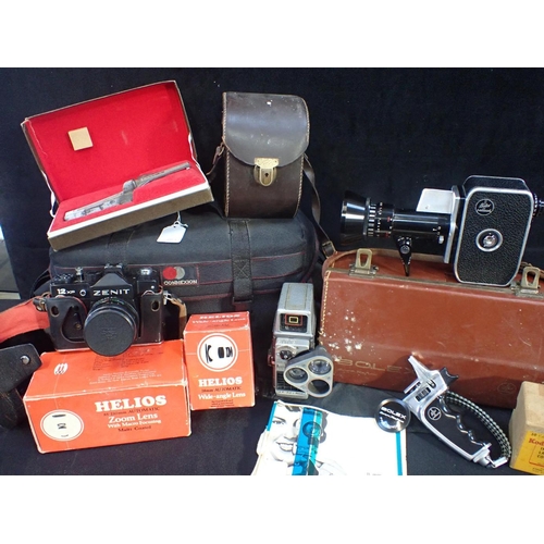 279 - A PAILLARD BOLEX ZOOM REFLEX P1 CAMERA (CASED) a ZENIT 12 XP camera, a Bell and Howell Autoset Turre... 