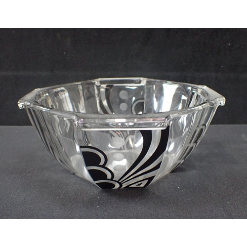 288 - ART DECO GLASS BOWL with panels of black geometric decoration