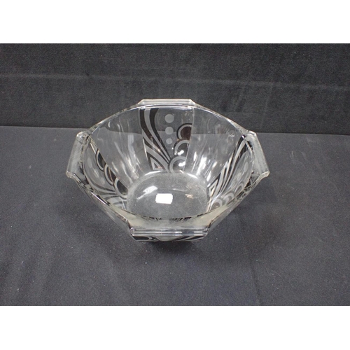 288 - ART DECO GLASS BOWL with panels of black geometric decoration