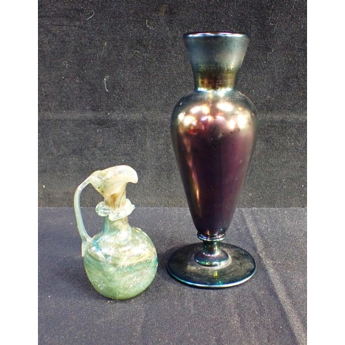 289 - A THOMAS WEBB BRONZE GLASS VASE 19cm high, with a Roman style glass jug