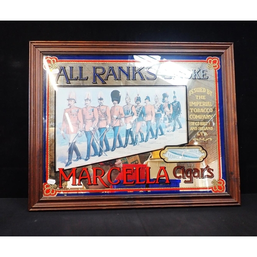 29 - A RETRO ADVERTISING MIRROR; 'ALL RANKS SMOKE MARCELLA CIGARS' C.1970s