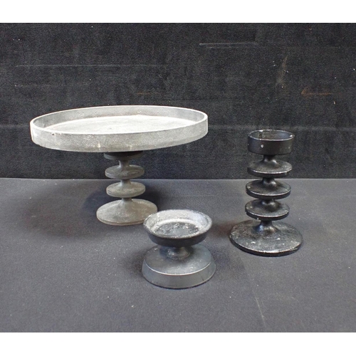 34 - A ROBERT WELCH DESIGN IRON TAZZA AND CANDLESTICK (the latter with Design Centre, London label), and ... 