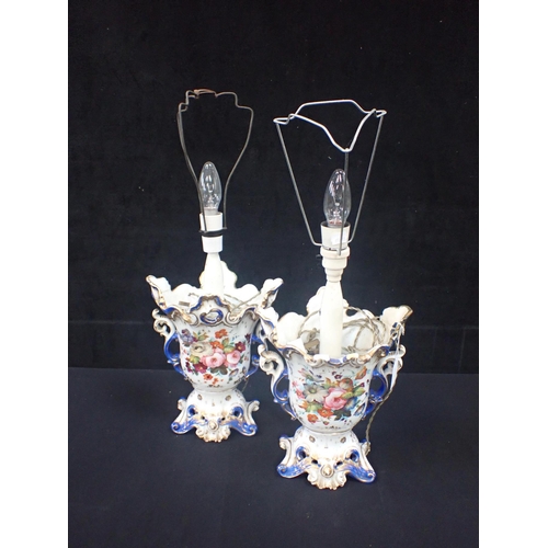 41 - A PAIR OF 19TH CENTURY COALPORT STYLE PORCELAIN VASES converted to electric lamps