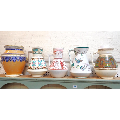 61 - FOUR AESTHETIC MOVEMENT WASHSTAND JUGS by Minton, George Jones, Davenport and Old Hall, with Dresser... 