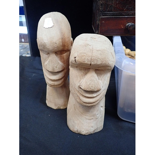 69 - A PAIR OF CARVED WOODEN HEADS, A BOX and a collection of decorative items Provenance: The Estate of ... 