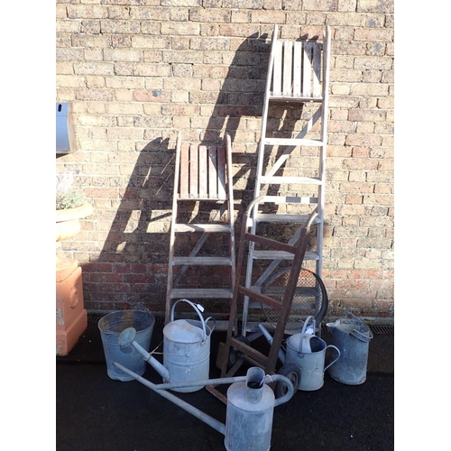 7 - VARIOUS GALVANISED WATERING CANS, AN OLD SACK TRUCK 'Wrigley' by Wessex Industries, Poole (a/f) othe... 