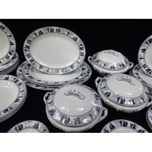 78 - A WEDGWOOD IMPERIAL PORCELAIN SILHOUETTE PATTERN PART DINNER SERVICE Reg 699742, 1920s (some wear)