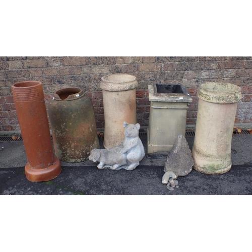 8 - A RHUBARB OR KALE FORCING POT (a/f) 55cm high, a pair of chimney pots, another, and other items