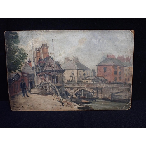 863 - SALTER'S BOATYARD, OXFORD primitive style, oil on board, dated 19 September 1899, 24 x 15 cms