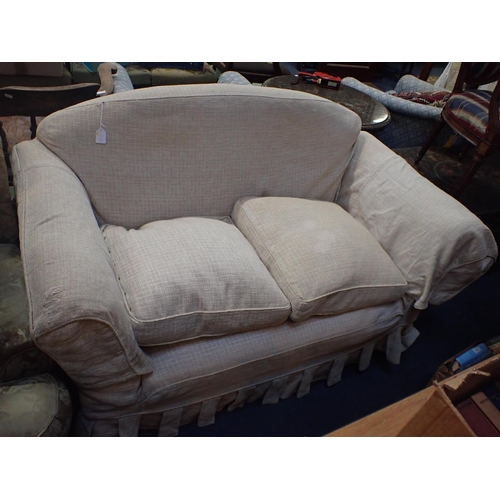 955 - A SMALL EDWARDIAN DROP-END SOFA on turned legs 155cm wide (for restoration)