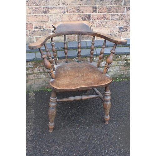 958 - A BEECH AND ELM SMOKER'S BOW CHAIR (some woodworm)