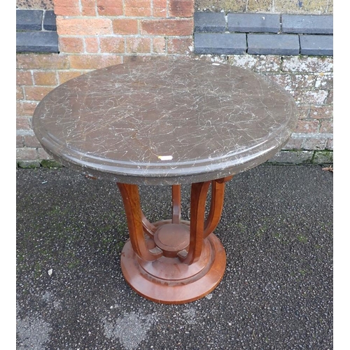 960 - A FRENCH ART DECO STYLE OCCASIONAL TABLE with marbled composition top on scrolling legs, reproductio... 