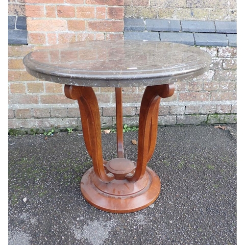 960 - A FRENCH ART DECO STYLE OCCASIONAL TABLE with marbled composition top on scrolling legs, reproductio... 