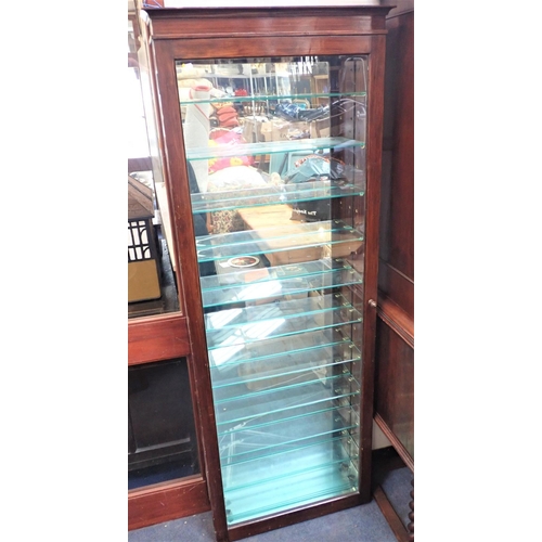 963 - A 1930S STYLE GLAZED SHOP DISPLAY CABINET of tall narrow proportions, with adjustable glass shelves ... 