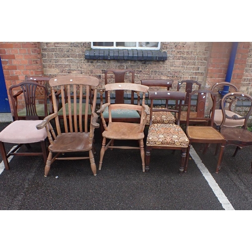 966 - TWO 19TH CENTURY WINDSOR ARMCHAIRS (stripped, one cut down), and various other chairs (varying condi... 