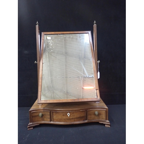 968 - A GEORGE III MAHOGANY DRESSING MIRROR with three-drawer serpentine front base