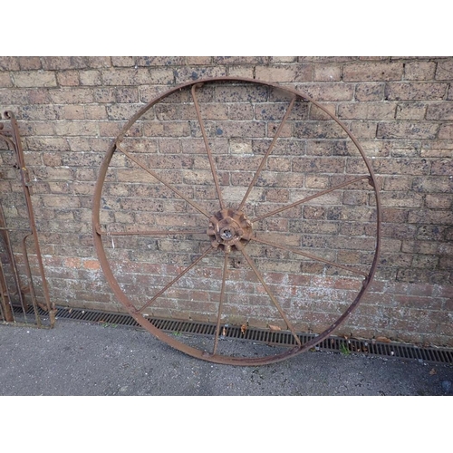 1 - A LARGE IRON WHEEL BY BAMFORDS, UTTOXETER probably from a hay rake or similar agricultural machine 1... 