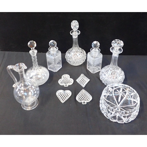 26 - QUANTITY OF GLASS WARE including decanters, a claret jug etc.