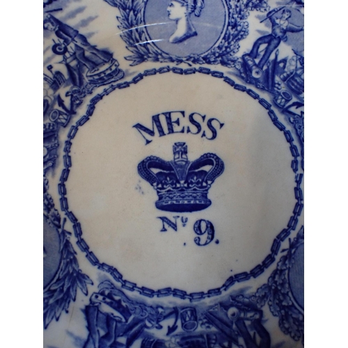 36 - NINE ROYAL NAVY MESS PLATES, TRANSFER PRINTED three intact, six damaged