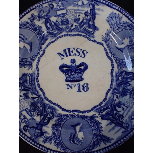 36 - NINE ROYAL NAVY MESS PLATES, TRANSFER PRINTED three intact, six damaged