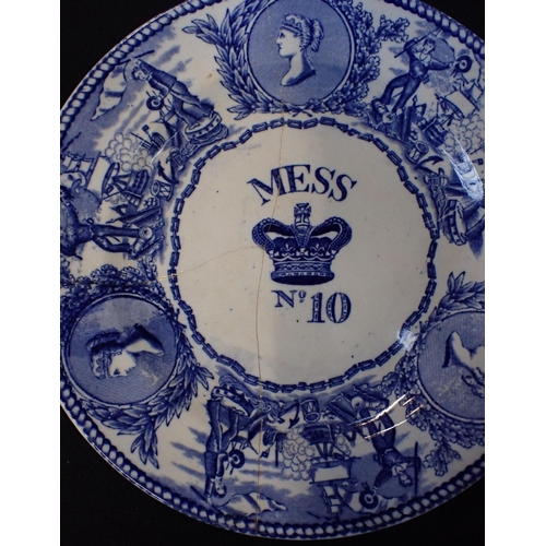 36 - NINE ROYAL NAVY MESS PLATES, TRANSFER PRINTED three intact, six damaged