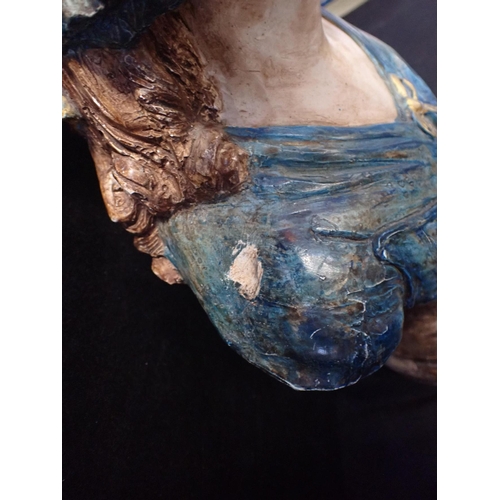 102 - A FRENCH BELLE EPOQUE STYLE PLASTER BUST coloured 44cm high