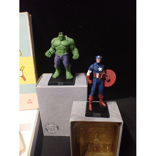 145 - TWO MARVEL DIE CAST FIGURES 'CAPTAIN AMERICA' AND 'THE INCREDIBLE HULK' with two carded Hotwheels co... 