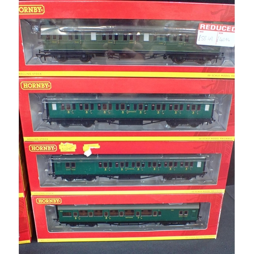 153 - HORNBY 00 GAUGE COACHES BOXED AS NEW Southern Railway and BR bogie sets, with a Bachmann SE&CR birdc... 