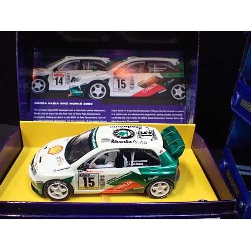 174 - SIX SCALEXTRIC RACING AND RALLY CARS Honda F1 Team x 2, Ford Escort Mk 1, Porche 911, Porche 997, Sk... 