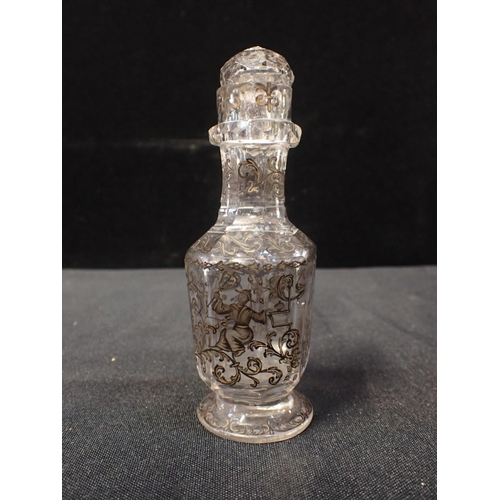 251 - A BOHEMIAN SCENT BOTTLE with enamelled Chinese and Rococo decoration 13cm, damage to stopper