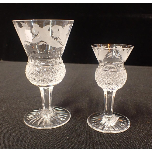 258 - SIX EDINBURGH CRYSTAL 'THISTLE' SHERRY GLASSES with six liqueur glasses