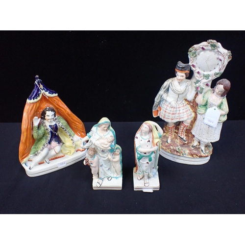 285 - TWO EARLY 19th CENTURY STAFFORDSHIRE FIGURES square bases, with two early Victorian figures, David G... 