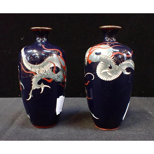 294 - A PAIR OF CLOISONNE VASES with dragon decoration, 13cm high