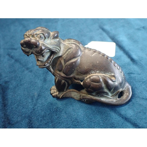 307 - A CHINESE BRONZE LION & ANOTHER, SIMILAR 8cm and 9cm high