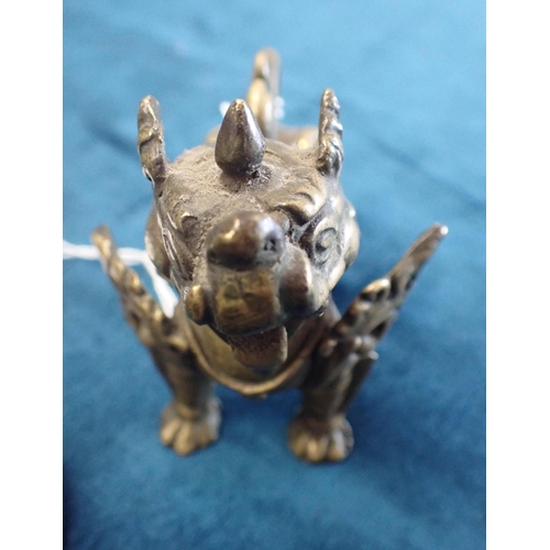 307 - A CHINESE BRONZE LION & ANOTHER, SIMILAR 8cm and 9cm high