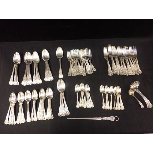 337 - A QUANTITY OF SILVER-PLATED KING'S PATTERN CUTLERY including a skewer (matched, varying crests)