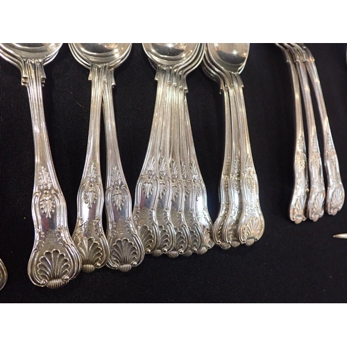 337 - A QUANTITY OF SILVER-PLATED KING'S PATTERN CUTLERY including a skewer (matched, varying crests)