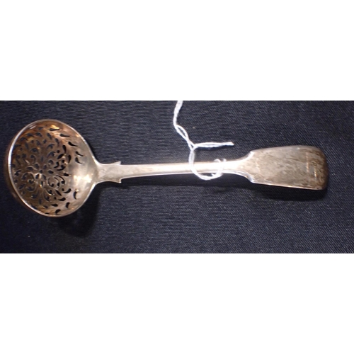 342 - A GEORGE III SILVER FIDDLE PATTERN STRAINER SPOON London 1813. two silver plated tea services, two s... 