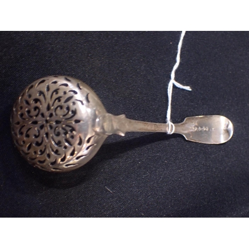 342 - A GEORGE III SILVER FIDDLE PATTERN STRAINER SPOON London 1813. two silver plated tea services, two s... 