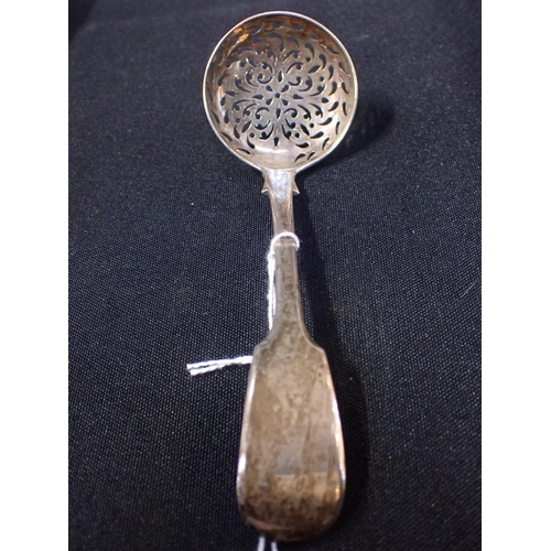 342 - A GEORGE III SILVER FIDDLE PATTERN STRAINER SPOON London 1813. two silver plated tea services, two s... 