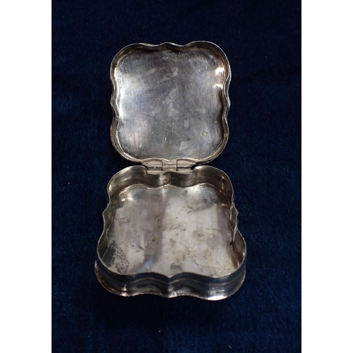 359 - A VICTORIAN SILVER DUTCH PILL BOX Silver filigree top and a shaped box with decoration, Makers mark ... 