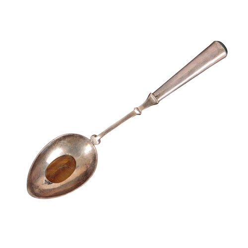 380 - A GEORGE III SILVER FIDDLE AND THREAD PATTERN MUSTARD SPOON by Eley & Fearn, London 1799, one other ... 