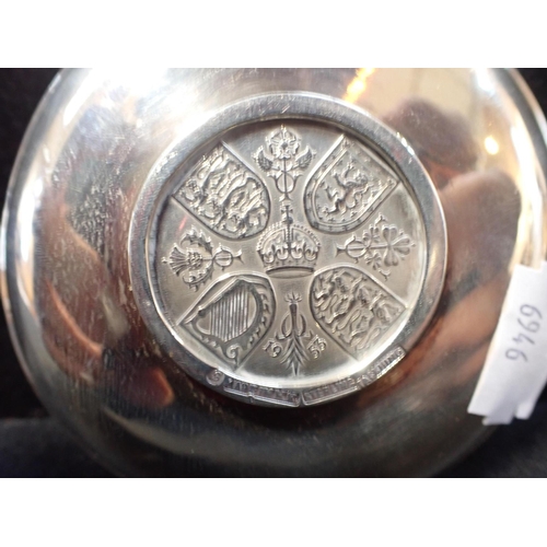 392 - A PAIR OF HONG KONG STERLING SILVER PIN TRAYS each set with a 1953 Coronation Crown (one loose, dent... 