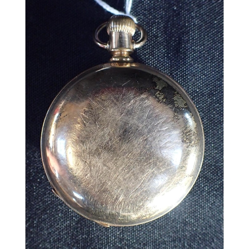 415 - A GOLD-PLATED HAMPDEN WATCH Co POCKET WATCH with enamel dial (seconds hand missing)