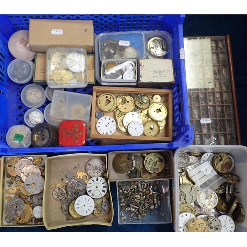 484 - A QUANTITY OF VARIOUS POCKET WATCH PARTS including dials, movements, crowns, springs and others (a l... 