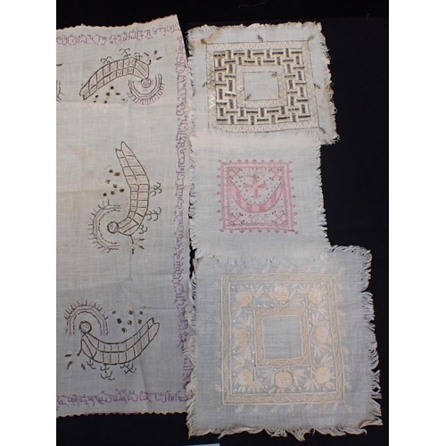 492 - 18TH/19TH CENTURY TURKISH EMBROIDERY probably napkins and a tray mat