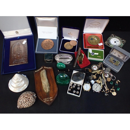 501 - A TAXIDERMY MOUNTED PAW 'BLEASDALE BEAGLES' 1961, various modern commemorative/presentation medals, ... 