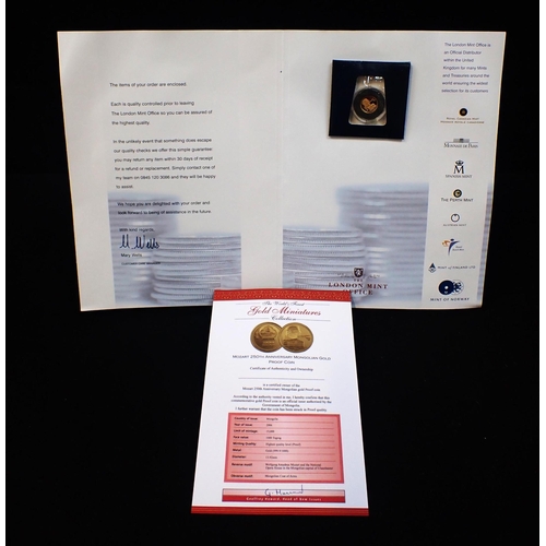 505 - LONDON MINT: A 2006 MOZART 250TH ANNIVERSARY GOLD COIN c.13.92mm diameter, in the original capsule, ... 