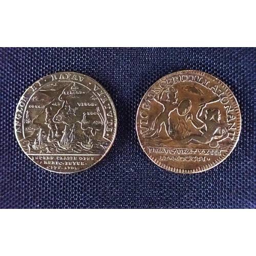 511 - TWO QUEEN ANNE TOKENS, ONE COMMEMORATING THE VOYAGE TO VIGO BAY after Lazarus Gottlieb Lauffer, Nurn... 